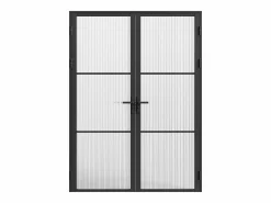 Vente-unique Bloque de puerta doble reversible - vidrio texturizado - 2 x Alt. 204 x An. 93 cm - - MASERU Negro Sale