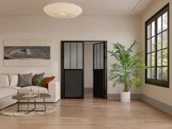 Vente-unique Bloque de puerta doble reversible , vidrio translúcido estilo taller, 2 x Alt. 204 x An. 73 cm, ERMELO Negro Clearance