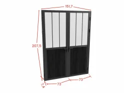 Vente-unique Bloque de puerta doble reversible , vidrio translúcido estilo taller, 2 x Alt. 204 x An. 73 cm, ERMELO Negro Clearance
