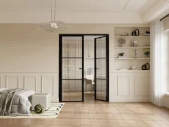 Vente-unique Bloque de puerta doble reversible - vidrio texturizado - 2 x Alt. 204 x An. 73 cm - - MASERU Negro Discount