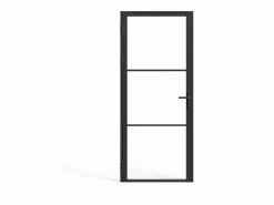 Vente-unique Bloque de puerta reversible de aluminio y vidrio templado - Alt. 204 x An. 73 cm - MASERU Negro Hot