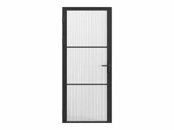 Vente-unique Bloque puerta reversible de aluminio y vidrio texturizado - Alt. 204 x An. 83 cm - - MASERU Negro New