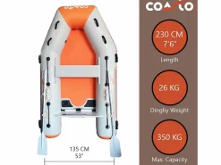Bote inflable 230x130 cm - 3 plazas - Punto de gota de alta presión - 2 remos 1 bomba 1 bolsa de transporte - Hinchable 2,30m gris claro /^COASTO Outlet
