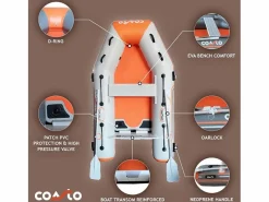 Bote inflable DS 290 - 4 plazas - 290x140cm - Dropstitch Alta Presión - 2 remos 1 bomba 1 bolsa de transporte -^COASTO