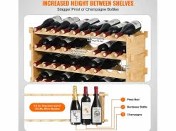 Botellero|Botellero Apilable SucceBuy de 4 Niveles para 36 Botellas, de Madera de Bambú Natural
