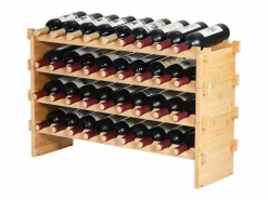 Botellero|Botellero Apilable SucceBuy de 4 Niveles para 36 Botellas, de Madera de Bambú Natural