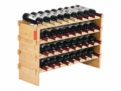 Botellero|Botellero Apilable SucceBuy de 4 Niveles para 36 Botellas, de Madera de Bambú Natural