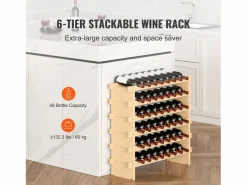 Botellero Apilable SucceBuy para 48 Botellas, Estante de Exhibición de Madera de Bambú de 6 Niveles Online