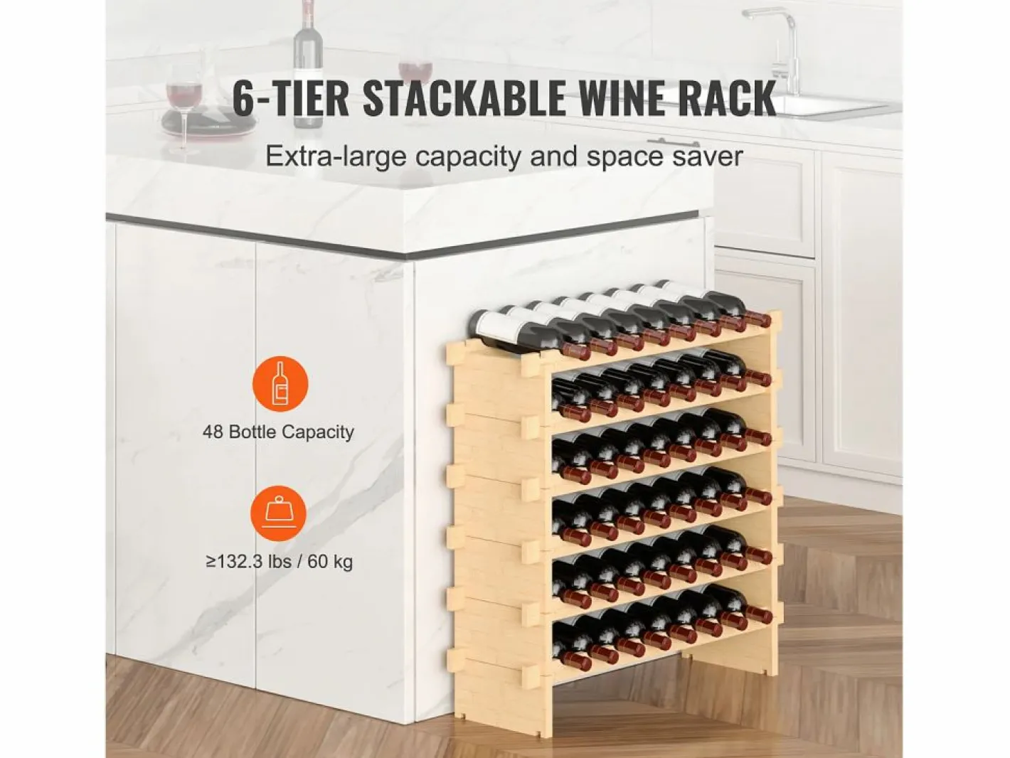 Botellero Apilable SucceBuy para 48 Botellas, Estante de Exhibición de Madera de Bambú de 6 Niveles Online