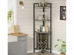 Tribesigns Botellero|Accesorios Para Vino Y Bar|Botellero de esquina con soporte para copas y estantes,