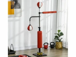 Aparato De Musculación|Boxeador de pie con dos Speedballs, soporte de reflejos, ajustable 140-205 cm, piel sintética, color (84x36x140-205 cm)