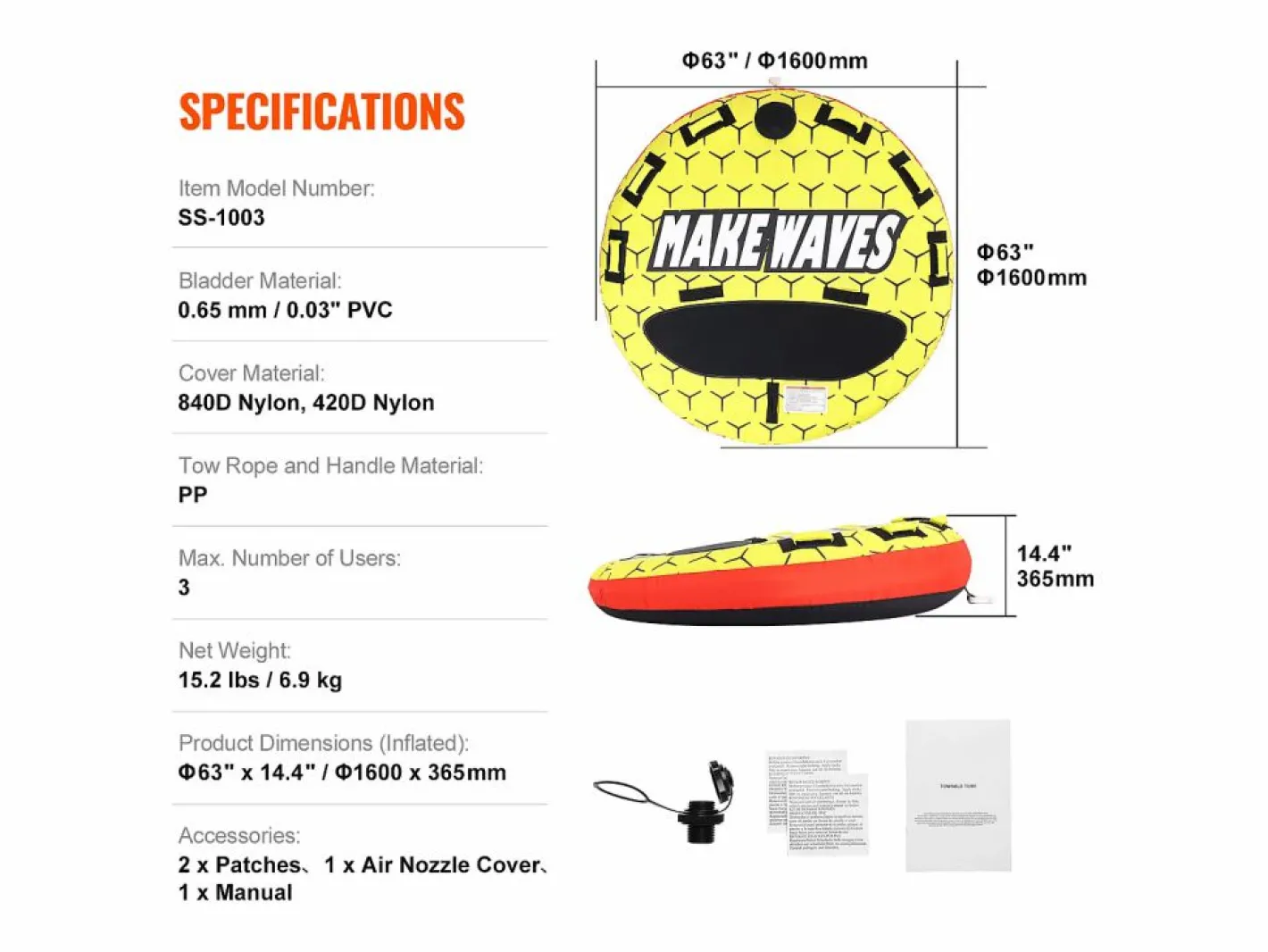 Boya Remolcada Inflable SucceBuy, para 1 a 3 Pasajeros, 231 kg, Tubo Remolcable para Barco^ Online