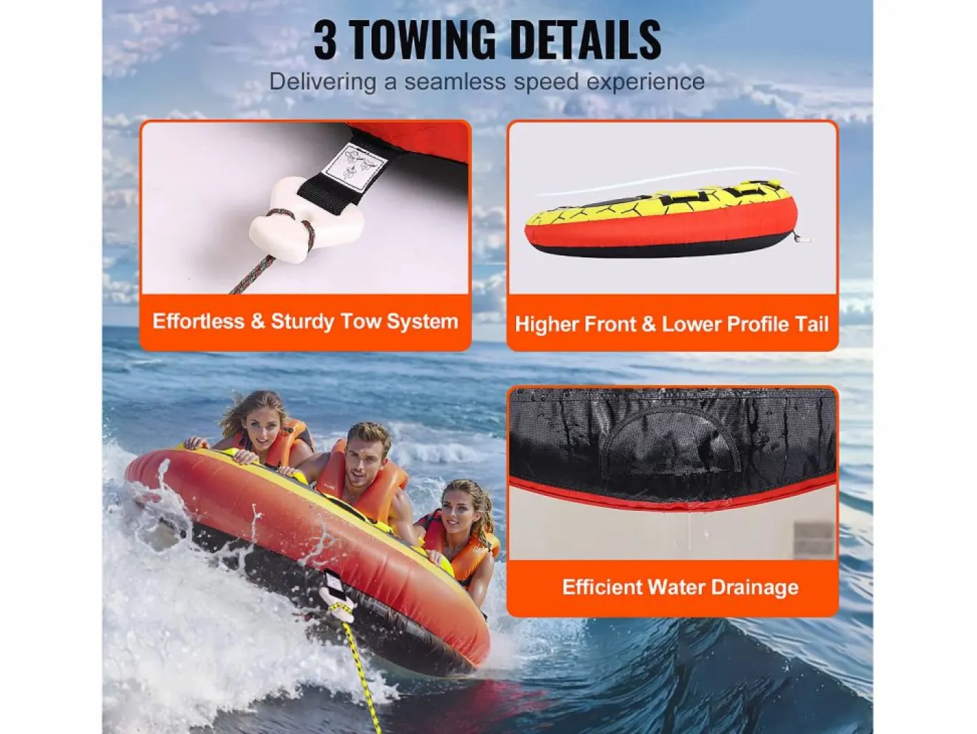 Boya Remolcada Inflable SucceBuy, para 1 a 3 Pasajeros, 231 kg, Tubo Remolcable para Barco^ Online