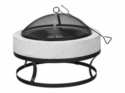Habitat et jardin Brasero Barbacoa 2 en 1 "Torro" en Piedra Blanca 70x70x49 cm con Tapa y Atizador Negro