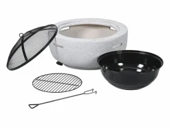 Habitat et jardin Barbacoa|Brasero Barbacoa 2-en-1 Volkan en Óxido de Magnesio Blanco 60x60x40 cm con Tapa Antichispas