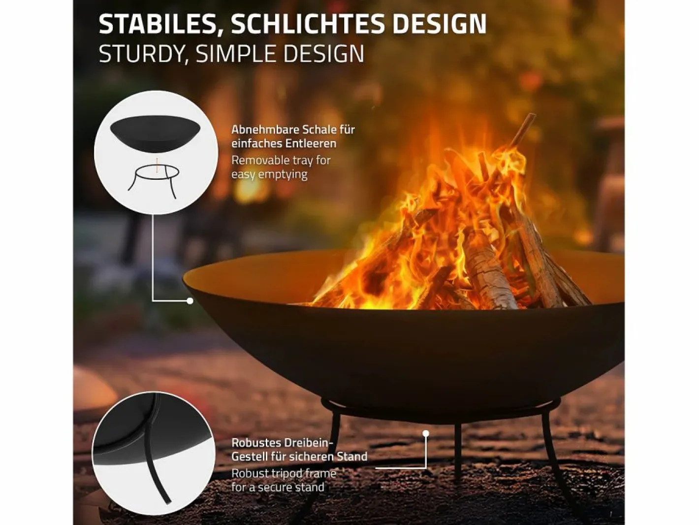 ECD Germany Brasero de acero basero con 3 patas para barbacoa Ø 50 x 24 cm Negro