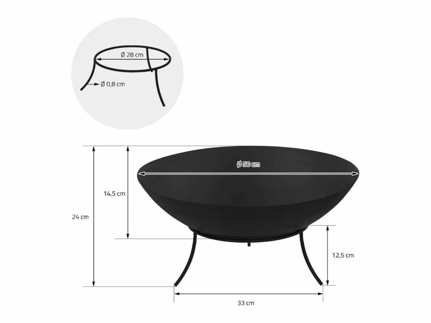 ECD Germany Brasero de acero basero con 3 patas para barbacoa Ø 50 x 24 cm Negro
