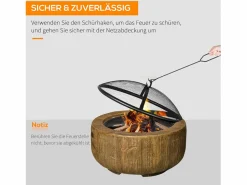Barbacoa|Brasero de metal, diseño de tronco de árbol, con tapa y gancho, para jardín y terraza, marrón (61,5x61,5x39 cm)