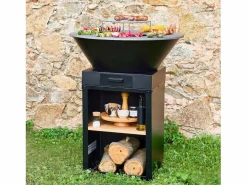 Sweeek Braséro con parrilla de cocción y almacenamiento de leña, 81.5cm Negro Clearance