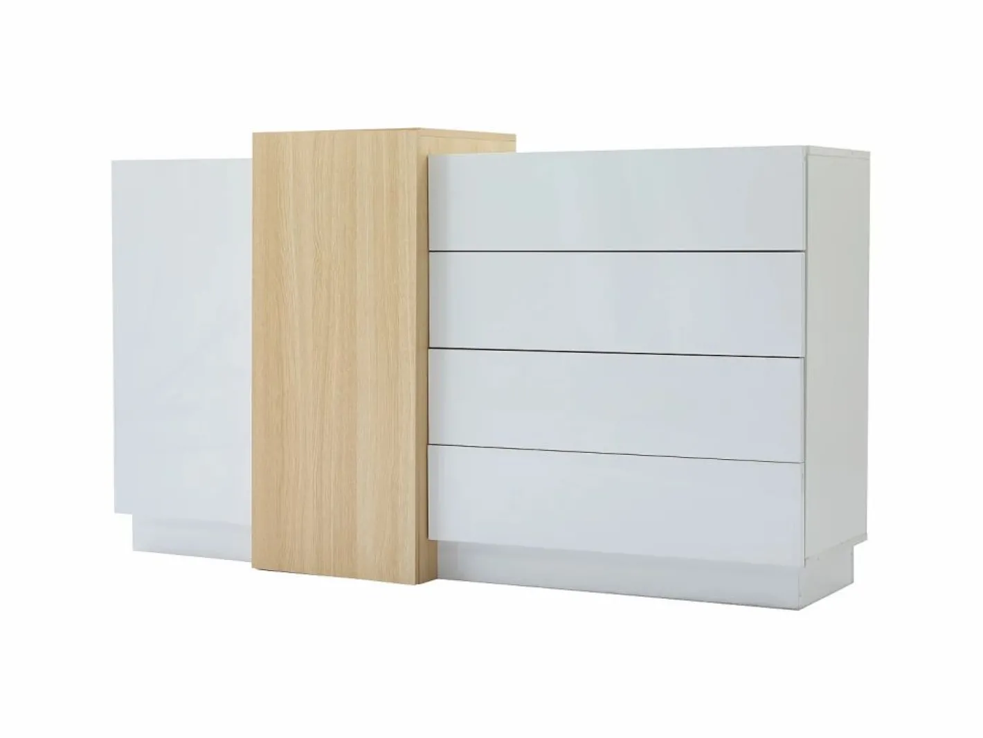 ModernLuxe Buffé brillante 140x35x81 cm - con 2 puertas - con 4 cajones - MDF - blanco Color natural claro / Blanco Clearance