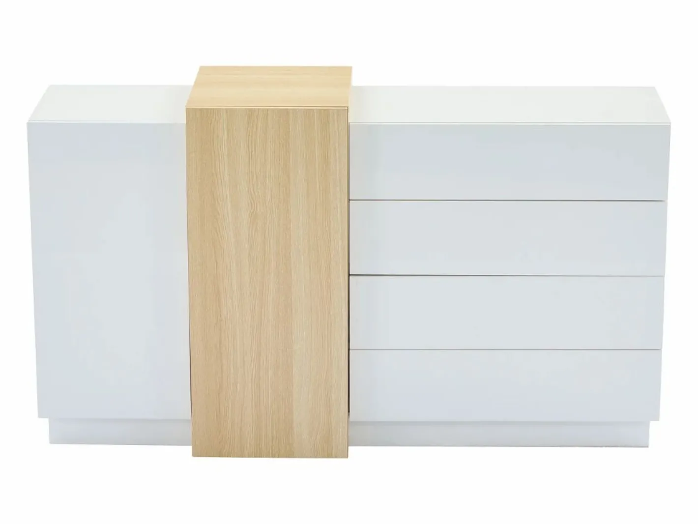 ModernLuxe Buffé brillante 140x35x81 cm - con 2 puertas - con 4 cajones - MDF - blanco Color natural claro / Blanco Clearance