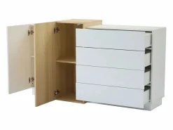 ModernLuxe Buffé brillante 140x35x81 cm - con 2 puertas - con 4 cajones - MDF - blanco Color natural claro / Blanco Clearance