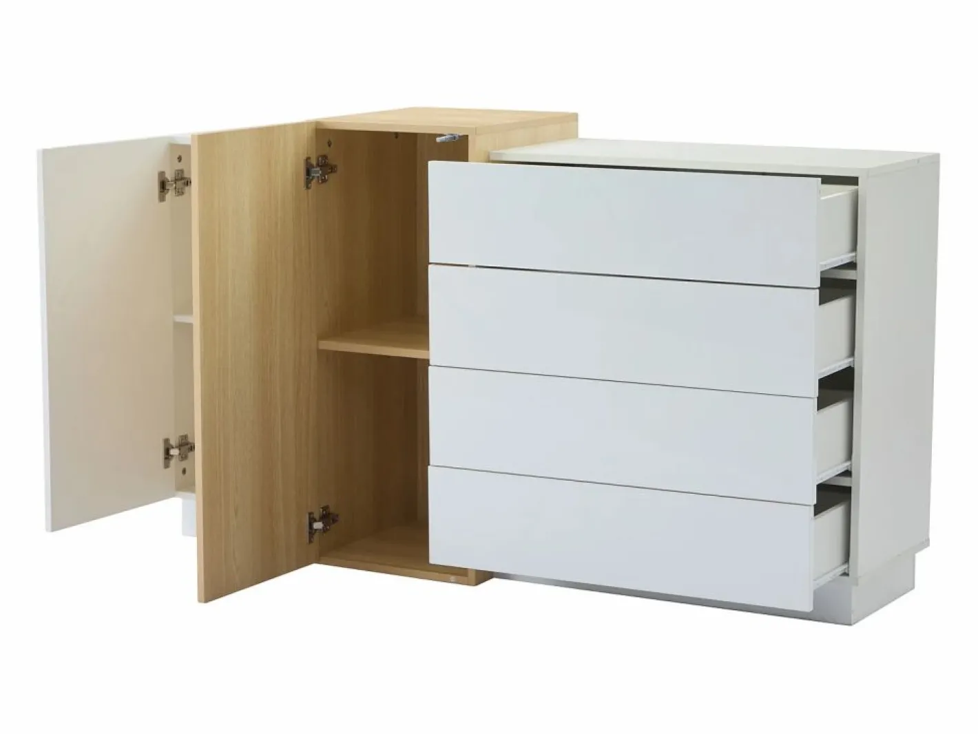 ModernLuxe Buffé brillante 140x35x81 cm - con 2 puertas - con 4 cajones - MDF - blanco Color natural claro / Blanco Clearance