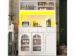 ModernLuxe Aparador De Cocina|Buffet de cocina 120×40×180 cm - con iluminación LED - 2 cajones y 5 puertas - estantes ajustables -