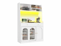 ModernLuxe Aparador De Cocina|Buffet de cocina 120×40×180 cm - con iluminación LED - 2 cajones y 5 puertas - estantes ajustables -