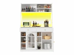 ModernLuxe Aparador De Cocina|Buffet de cocina 120×40×180 cm - con iluminación LED - 2 cajones y 5 puertas - estantes ajustables -