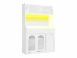 ModernLuxe Aparador De Cocina|Buffet de cocina 120×40×180 cm - con iluminación LED - 2 cajones y 5 puertas - estantes ajustables -