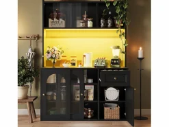 ModernLuxe Aparador De Cocina|Buffet de cocina 120×35×167 cm - con iluminación LED - 1 cajón y 5 puertas - estantes ajustables -