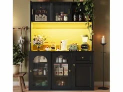 ModernLuxe Aparador De Cocina|Buffet de cocina 120×35×167 cm - con iluminación LED - 1 cajón y 5 puertas - estantes ajustables -