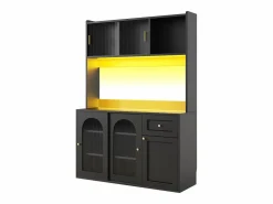 ModernLuxe Aparador De Cocina|Buffet de cocina 120×35×167 cm - con iluminación LED - 1 cajón y 5 puertas - estantes ajustables -