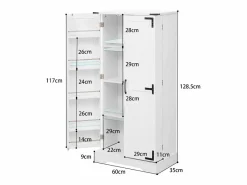 ModernLuxe Buffet de cocina 60×35×128.5 cm - con LED - 2 puertas con estantes - Blanco New