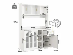 ModernLuxe Buffet de cocina 120×35×167 cm - con iluminación LED - 1 cajón y 5 puertas - estantes ajustables - Blanco New