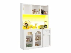ModernLuxe Buffet de cocina 120×35×167 cm - con iluminación LED - 1 cajón y 5 puertas - estantes ajustables - Blanco New