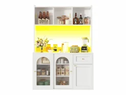 ModernLuxe Buffet de cocina 120×35×167 cm - con iluminación LED - 1 cajón y 5 puertas - estantes ajustables - Blanco New