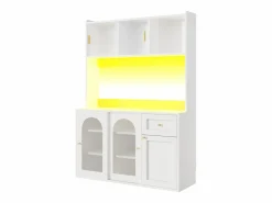 ModernLuxe Buffet de cocina 120×35×167 cm - con iluminación LED - 1 cajón y 5 puertas - estantes ajustables - Blanco New
