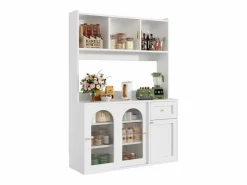 ModernLuxe Buffet de cocina 120×35×167 cm - con iluminación LED - 1 cajón y 5 puertas - estantes ajustables - Blanco New