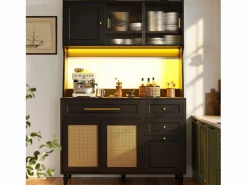 Buffet de cocina 120×45×195,5 cm - con iluminación LED - 3 cajones y 6 puertas - estantes ajustables -^ModernLuxe Online