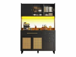 Buffet de cocina 120×45×195,5 cm - con iluminación LED - 3 cajones y 6 puertas - estantes ajustables -^ModernLuxe Online