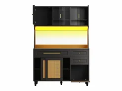 Buffet de cocina 120×45×195,5 cm - con iluminación LED - 3 cajones y 6 puertas - estantes ajustables -^ModernLuxe Online