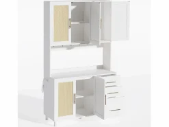 ModernLuxe Aparador De Cocina|Buffet de cocina 100×40×183 cm - con USB y enchufe - con LED - 5 puertas y 3 cajones - blanco+natural