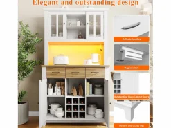 ModernLuxe Buffet de cocina con LED - Alto 180cm - gran espacio de almacenamiento - & Natural Blanco Clearance