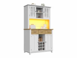 ModernLuxe Buffet de cocina con LED - Alto 180cm - gran espacio de almacenamiento - & Natural Blanco Clearance