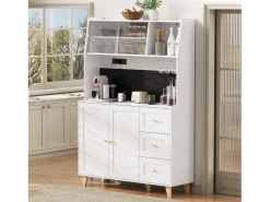 ModernLuxe Aparador De Cocina|Buffet de cocina moderno 120x40x184cm - con toma de corriente y portacopas de vino - con 3 cajones y 5 puertas -