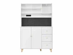 ModernLuxe Aparador De Cocina|Buffet de cocina moderno 120x40x184cm - con toma de corriente y portacopas de vino - con 3 cajones y 5 puertas -