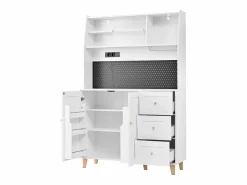 ModernLuxe Aparador De Cocina|Buffet de cocina moderno 120x40x184cm - con toma de corriente y portacopas de vino - con 3 cajones y 5 puertas -