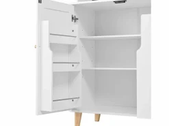 ModernLuxe Aparador De Cocina|Buffet de cocina moderno 120x40x184cm - con toma de corriente y portacopas de vino - con 3 cajones y 5 puertas -
